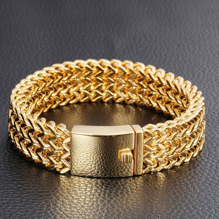 Edelstahlarmband Herren Damen : 326L Edelstahl 18mm Franco Panzerkette Vergoldetes Armband