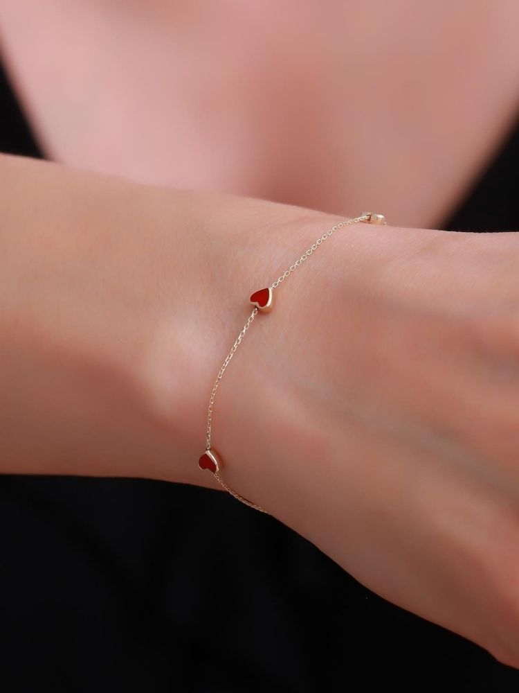 goldarmband-damen-585-14-karat-gold-rotes-herz-emailliertes-armband