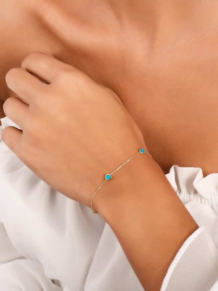 goldarmband-damen-585-blaues-sechseck-emaille-14-karat-gold-armband