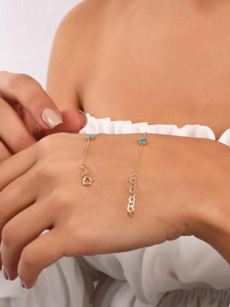 goldarmband-damen-585-blaues-sechseck-emaille-14-karat-gold-armband