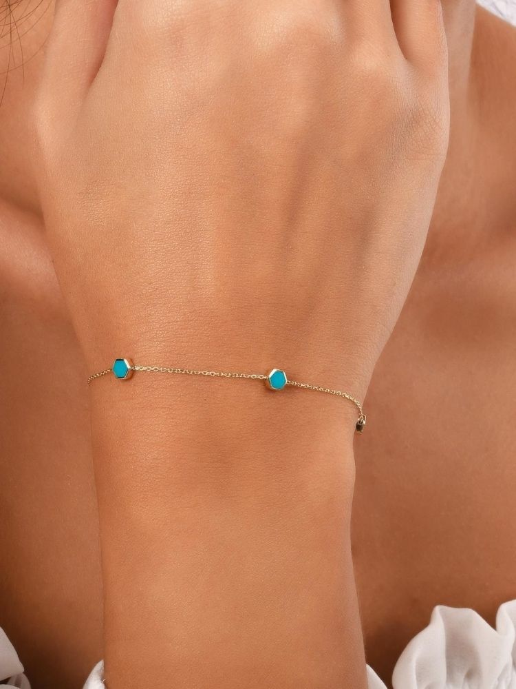 goldarmband-damen-585-blaues-sechseck-emaille-14-karat-gold-armband