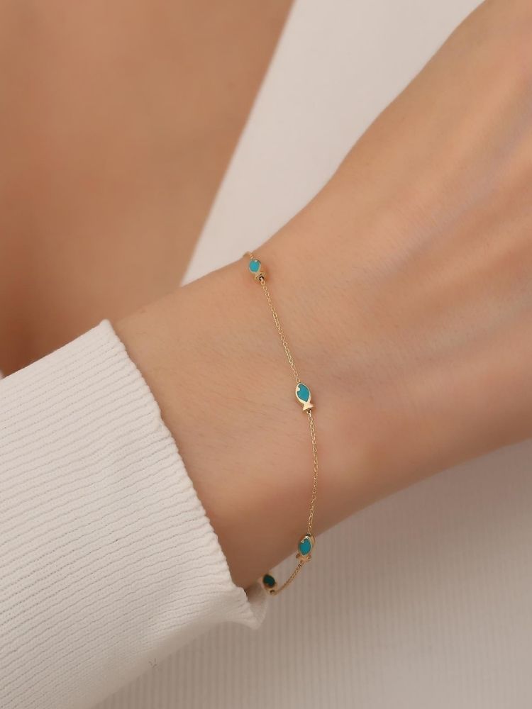 Analyzing image goldarmband-damen-585-turkis-fisch-armband-14-karat-gold-armband