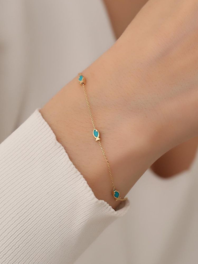 Analyzing image goldarmband-damen-585-turkis-fisch-armband-14-karat-gold-armband