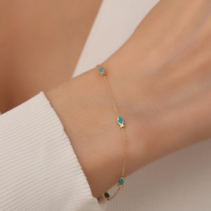 Analyzing image goldarmband-damen-585-turkis-fisch-armband-14-karat-gold-armband