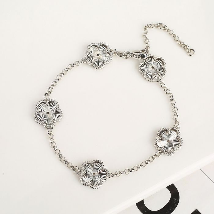 kleeblatt-armband-damen-326l-edelstahl-muschel-pflanze-funf-blutenblatter-blume-verstellbare-armband