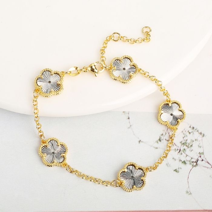 kleeblatt-armband-damen-326l-edelstahl-muschel-pflanze-funf-blutenblatter-blume-verstellbare-armband