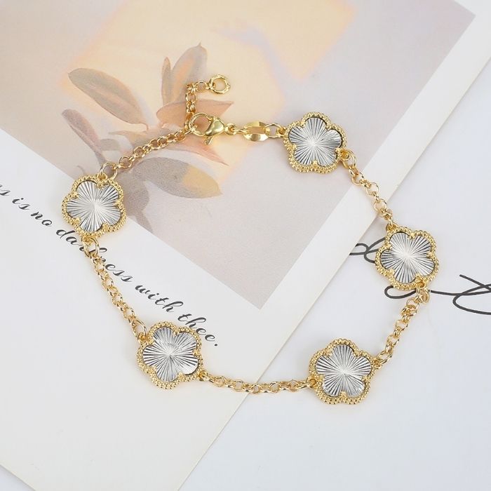 kleeblatt-armband-damen-326l-edelstahl-muschel-pflanze-funf-blutenblatter-blume-verstellbare-armband