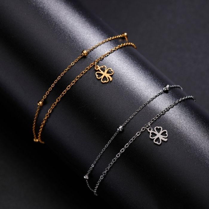 Analyzing image kleeblatt-armband-damen-vierblattriges-kleeblatt-armband-edelstahl-glucksschmuck-doppelketten-armband-fur-damen