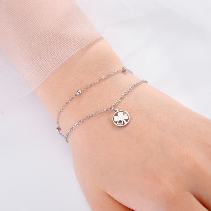 Analyzing image kleeblatt-armband-damen-vierblattriges-kleeblatt-armband-edelstahl-glucksschmuck-doppelketten-armband-fur-damen