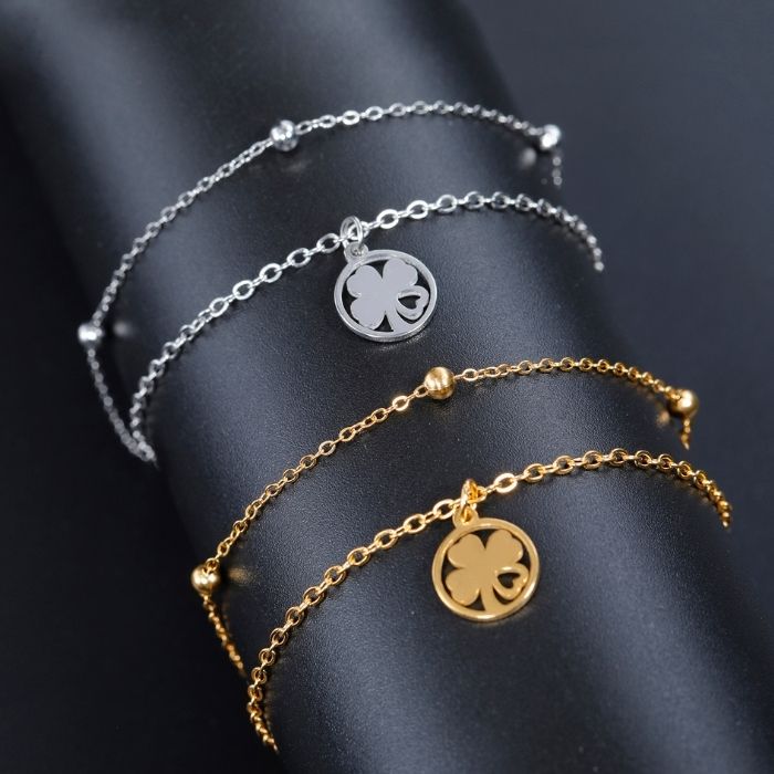 Analyzing image kleeblatt-armband-damen-vierblattriges-kleeblatt-armband-edelstahl-glucksschmuck-doppelketten-armband-fur-damen