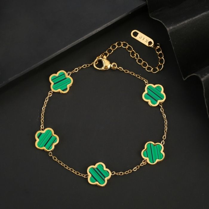 kleeblatt-damen-armband-326l-edelstahl-gold-plattiert-funf-blatter-pflanze-armband