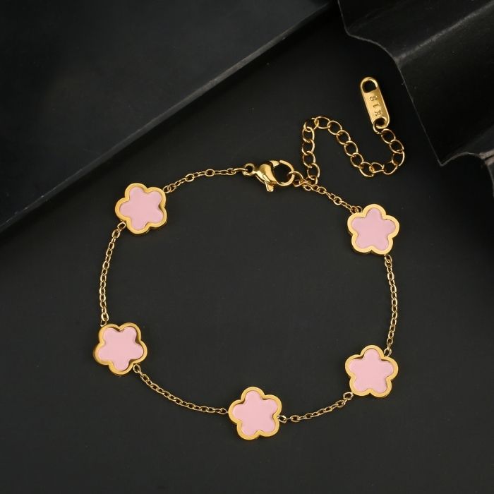 kleeblatt-damen-armband-326l-edelstahl-gold-plattiert-funf-blatter-pflanze-armband