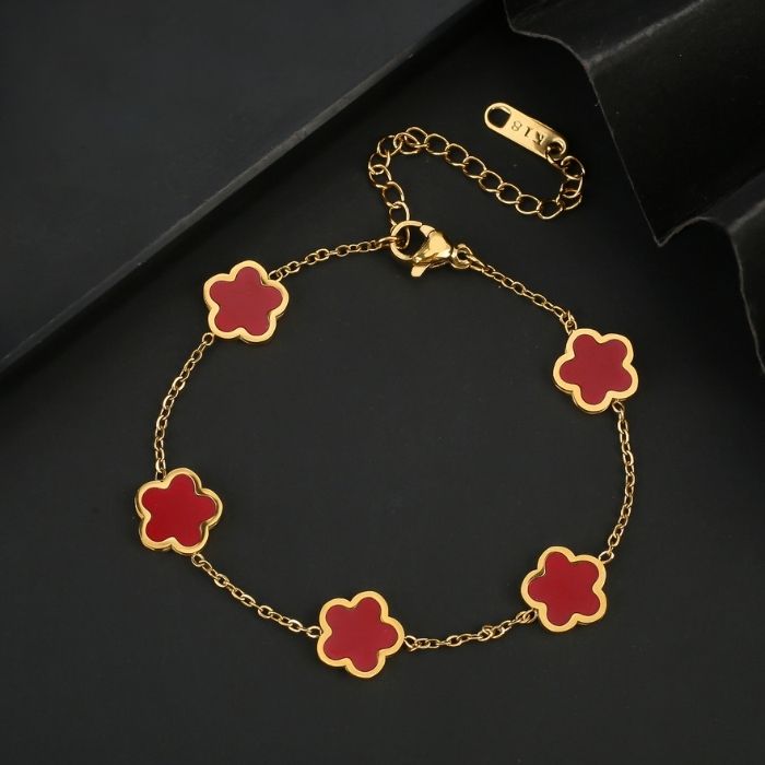 kleeblatt-damen-armband-326l-edelstahl-gold-plattiert-funf-blatter-pflanze-armband