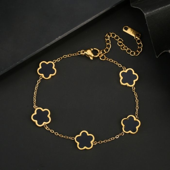 kleeblatt-damen-armband-326l-edelstahl-gold-plattiert-funf-blatter-pflanze-armband