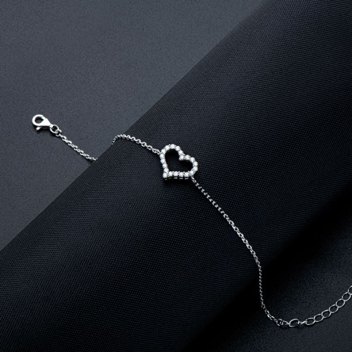 Silberarmband mit Herz Moissanite-Herzen